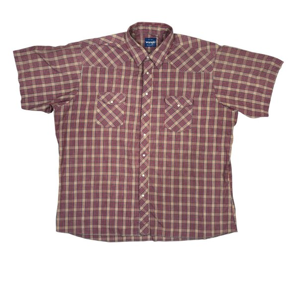 Wrangler Pearl Snap Shirt Mens 3X Tall Plaid Red Short Sleeve Ranch Western 3XT - Picture 7 of 9